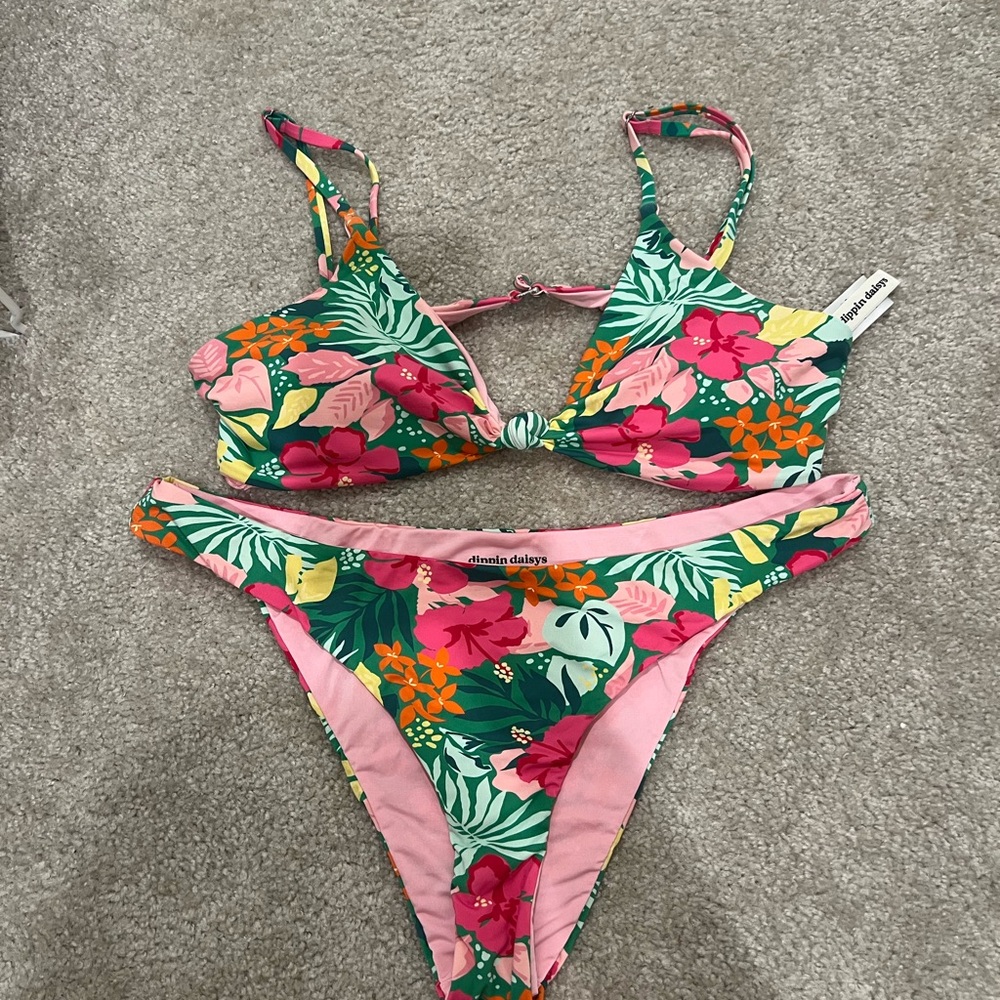 Dippin Daisys Floral Green & Pink Bikini Set XL